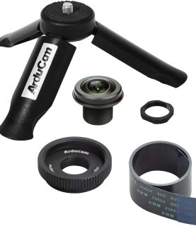 Arducam 180 Degree Fisheye M12 Lens Bundle for Raspberry Pi HQ Camera, Wide Angle Lens with Portable Tripod Stand and 2ft/60cm Black Camera Cable