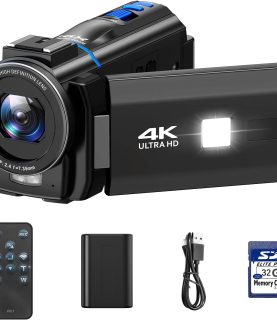 Video Camera Camcorder 4K 30fps 48MP with IR Night Vision, 16X Digital Zoom Cam Corder 3.0" 270° Rotation Touch Screen Video Recorder for YouTube with Remote Control, Battery, 32GB SD Card